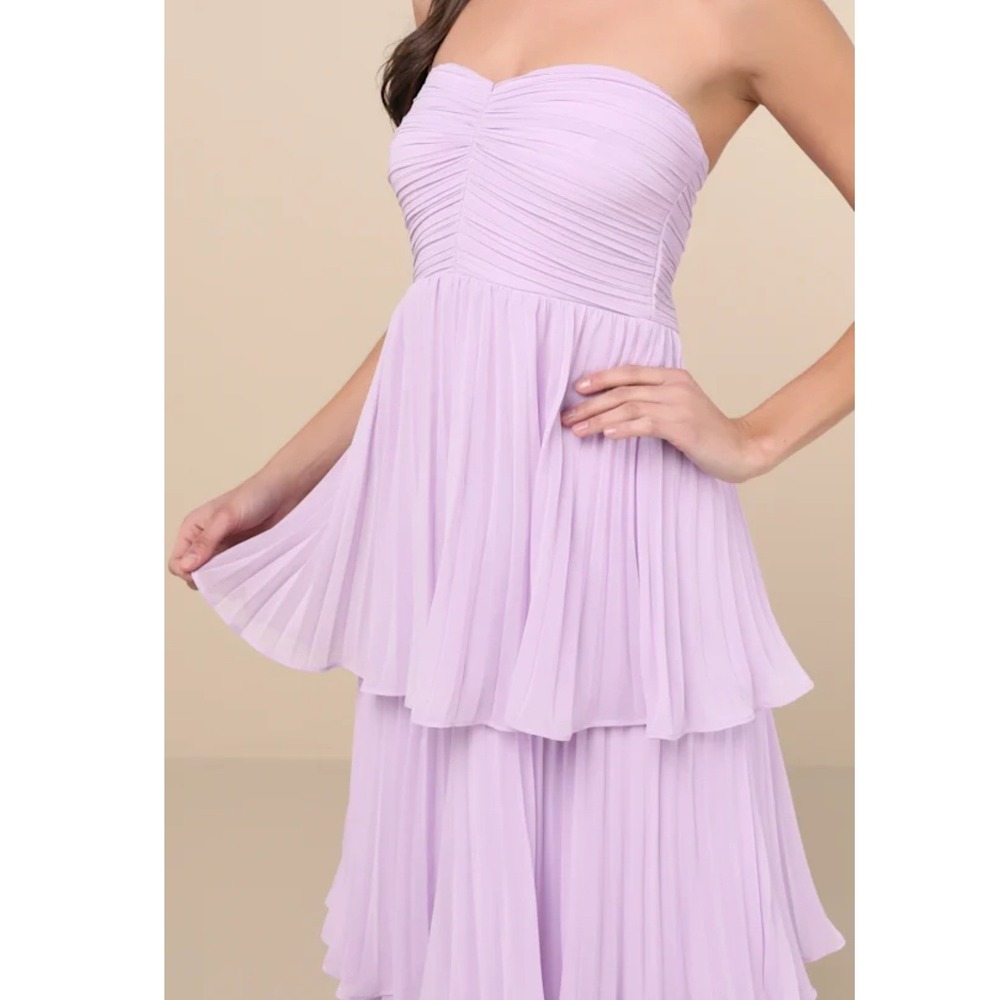 Lulus Seriously Sensational Lavender Pleated Tiered Strapless Maxi Dress Medium - Picture 3 of 8